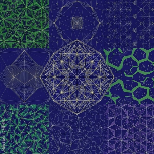 Geometric patterns with vibrant colors and lines