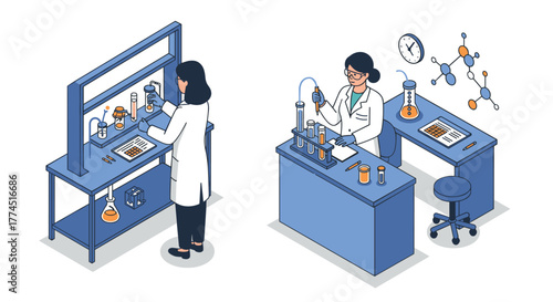 Scientists working in modern laboratory with equipment and tools