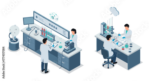 Innovative scientific laboratory with researchers conducting experiments in m…