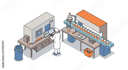 Isometric beverage factory automation with quality inspection and conveyor sy…