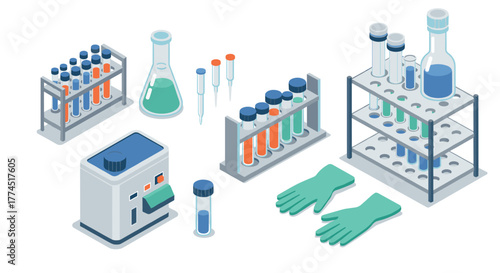 Isometric laboratory equipment for science research and analysis