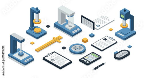 Modern isometric laboratory equipment and research tools collection