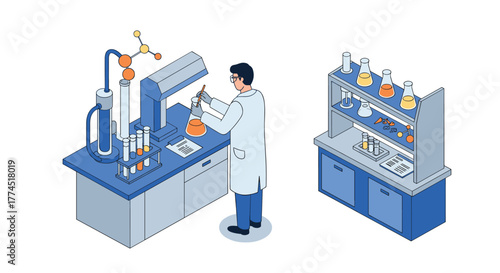 Scientist conducting research in modern laboratory with advanced equipment an…