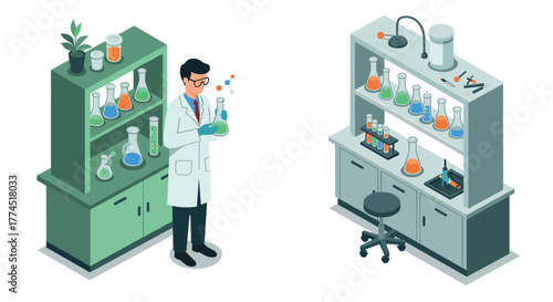 Scientist analyzing chemicals in laboratory setting