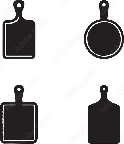 Cutting Board Icons Set – Black Silhouette Kitchen Boards for Cooking and Food Preparation Design 