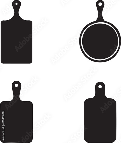 Cutting Board Icons Set – Black Silhouette Kitchen Boards for Cooking and Food Preparation Design 