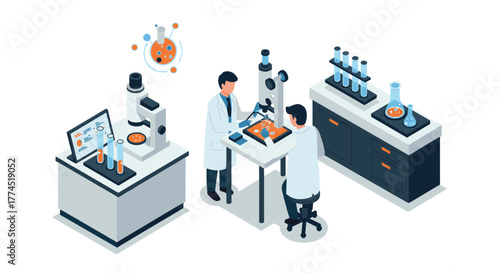 Scientists conducting research in a modern laboratory with advanced equipment…