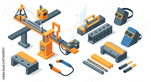 Isometric welding equipment set with tools and safety gear for industrial use