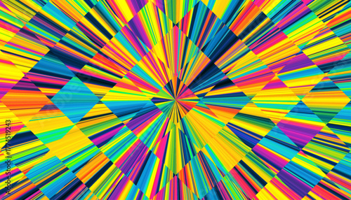 Radiant geometric explosion filled with summer energy and vivid yellow tones. Colorful spectrum of bright rays with warmth and positivity for modern creative project celebrating brightness and motion