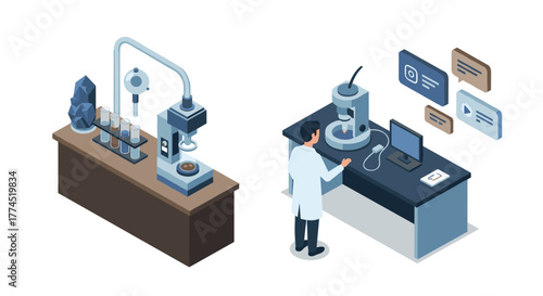 Isometric laboratory setup: advanced research and technology equipment