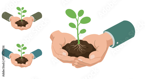 Hands holding seedling: symbol of growth and environmental conservation