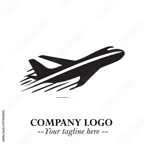 Plane Flying Fast Logo Symbol in Black on the White Background with Dynamic Aviation Design
