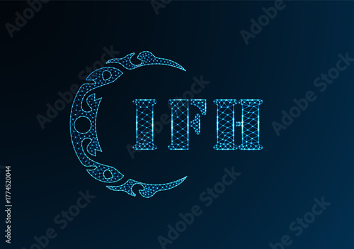 Low poly letter logo IFH design. IFH letter logo low poly vector design on blue color gradient background. IFH logo low poly design