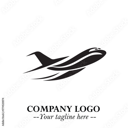 Plane Flying Fast Logo Symbol in Black on the White Background with Dynamic Aviation Design