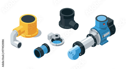 Isometric pump parts: exploring engineering and plumbing elements