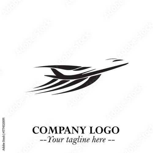 Plane Flying Fast Logo Symbol in Black on the White Background with Dynamic Aviation Design
