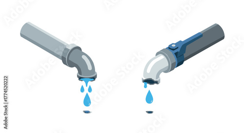 Isometric leaking pipes showing water loss and plumbing issues