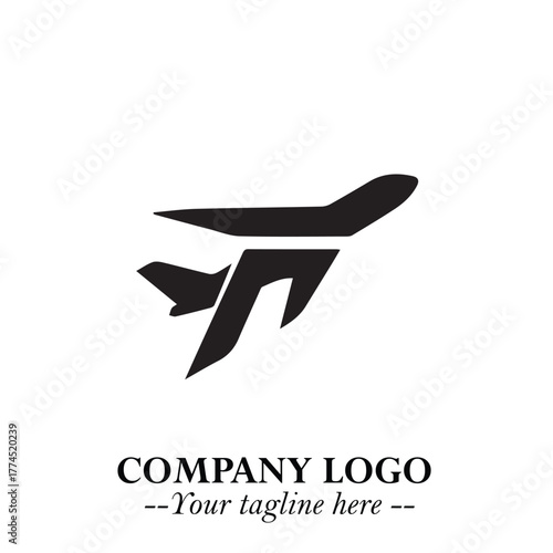 Plane Flying Fast Logo Symbol in Black on the White Background with Dynamic Aviation Design