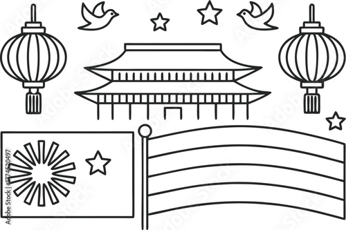 National Day Golden Week Celebration in China Illustration. China Golden Week Holiday Festive Celebration Artwork. Chinese National Day Holiday Festival Concept Art. Golden Week Celebration in China