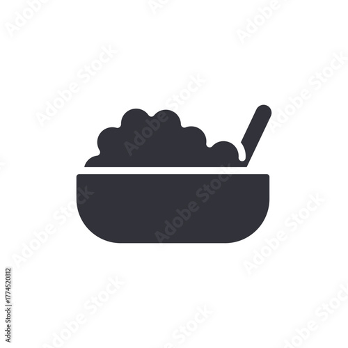 Bowl Of Food Solid Icon With Spoon Graphic Design