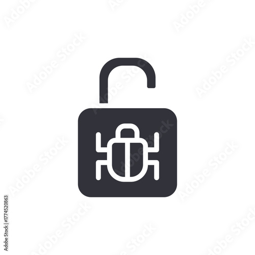 Unlocked Padlock With Bug Illustration Security Concept