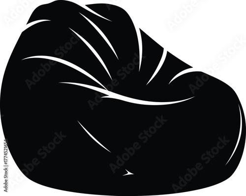 Modern black bean bag chair silhouette isolated on white cozy comfort furniture vector graphic vector