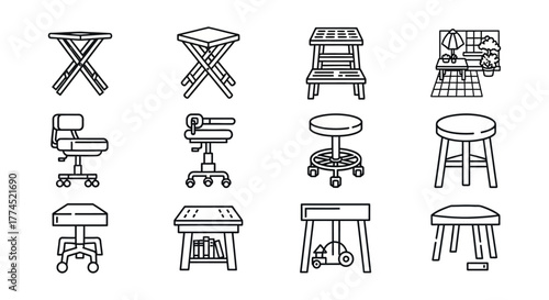 furniture illustration icons set of chairs and stools for indoor and outdoor perfect for catalog website architecture design interior design ideas