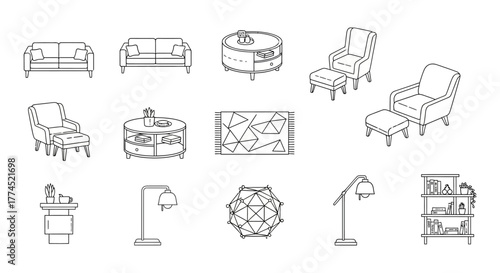 living room interior design creating a cozy modern apartment scene with furniture lamps bookshelf and rug for home decor and renovation projects