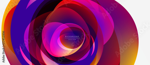 Abstract colorful layers create dynamic floral shape. Vivid gradients blend, forming modern background design. Smooth curves suggest movement, energy.