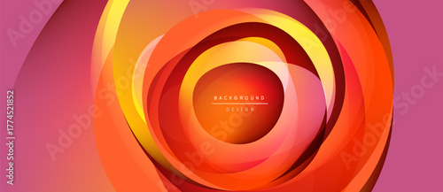 Abstract concentric circles, vibrant orange hues blend into pink. Modern design suggests energy, movement, depth. Perfect backdrop.