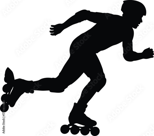 Silhouette of a person rollerblading with speed and motion blur effect for sports and fitness concepts vector