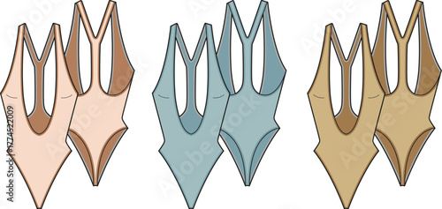 Stylish One-Piece Swimsuits Set in Pastel Colors Fashionable Summer Beachwear Collection