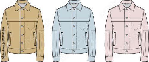 Classic Denim Jacket Designs Variations in Color and Style for Fashion Apparel