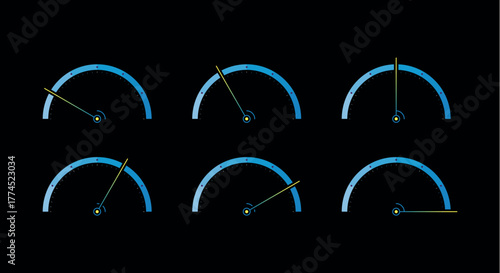 six step semicircle speedometer. six options speed dial