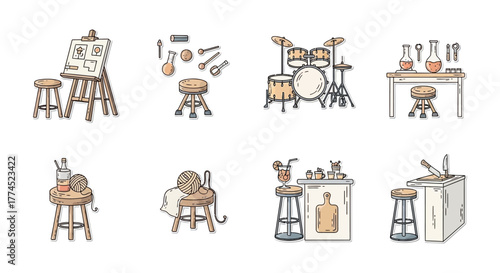 art studio tools easel drums and lab equipment for creative hobbies and studio decor adding a crafty personalized atmosphere to your space.