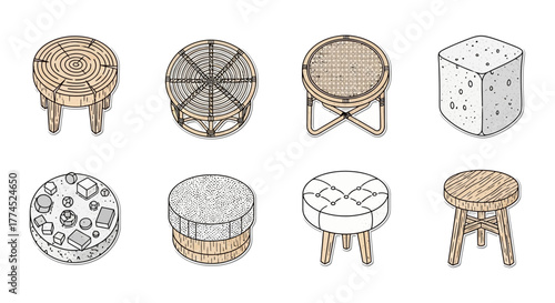 assortment of stylish foot stools showcasing diverse designs for interior decor projects ideal for furniture catalogs home furnishing blogs  design portfolios.