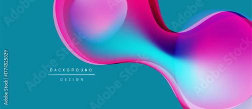 Abstract fluid shapes blend vibrant pinks, blues. Modern design features smooth gradients, dynamic curves, text label below.