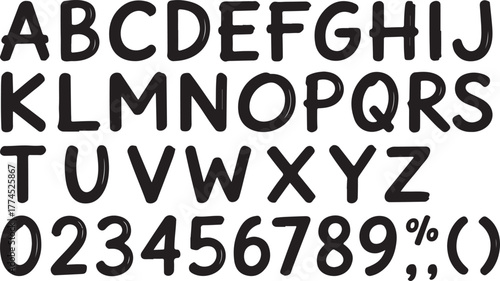 Uppercase Alphabet Bold Font Numbers Letters Punctuation Outline Symbols Shapes