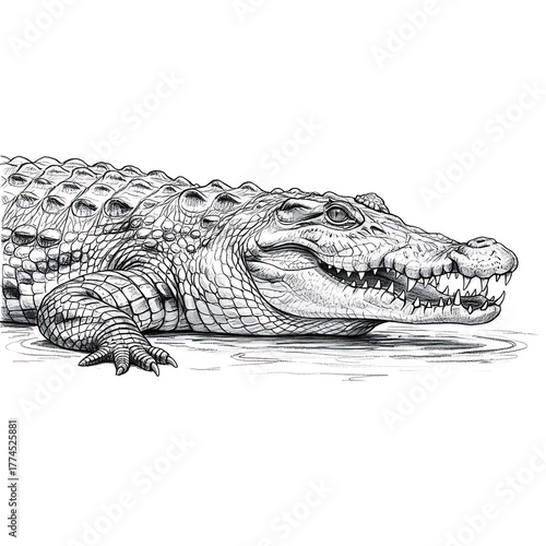 Sketch of a predatory crocodile.