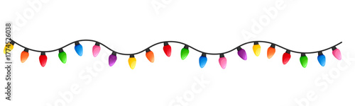 Vector image of Christmas lights. Festive decor and decoration made of colorful Christmas lights. Graphic element for your designs, Christmas cards, websites, banners, and posters.