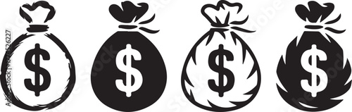 Money Bag Sack with Dollar Sign Icon Financial Saving Economy Wealth Symbol