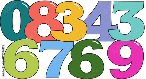 Colorful Assortment of Numerals and Digits for Learning and Counting.