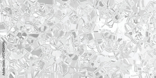 Abstract grayscale mosaic pattern with irregular polygonal shapes and textured surfaces resembling cracked ice or shattered glass creating a complex and visually intriguing background for digital
