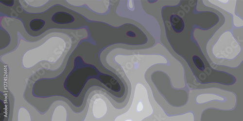 Organic contour map abstract background in grayscale with smooth, flowing shapes and subtle color outlines for scientific or artistic visualization