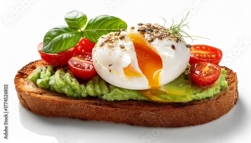 Delicious Avocado Toast With Poached Eggs And Cherry Tomatoes Perfect Healthy Breakfas Isolated On Transparent Background