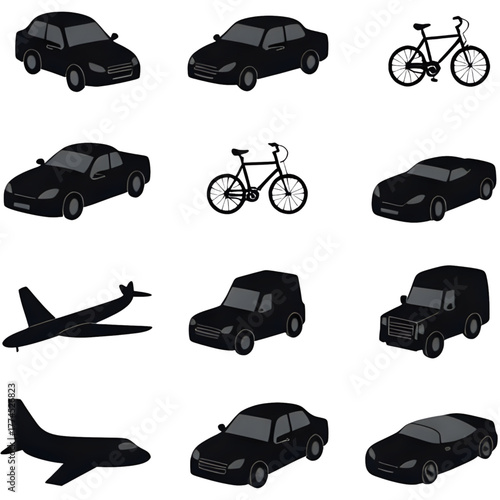 Silhouettes of Various Vehicles and Transportation Modes