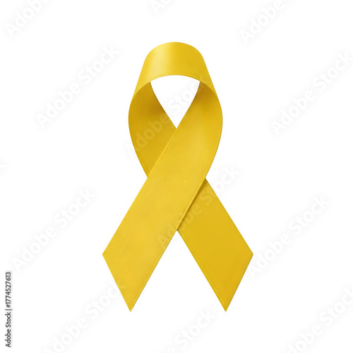3d icon of gold ribbon isolated on transparent background, symbol of childhood cancer awareness