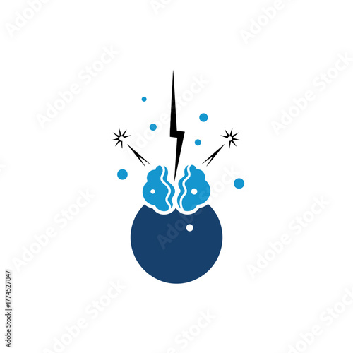 Fission reaction illustration with energy release symbol on a transparent background