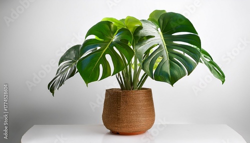 Monstera Deliciosa Plant In A Textured Pot Isolated On Transparent Background