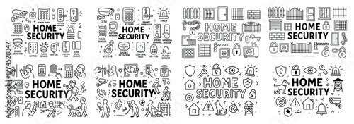 Home security icons and elements collection
